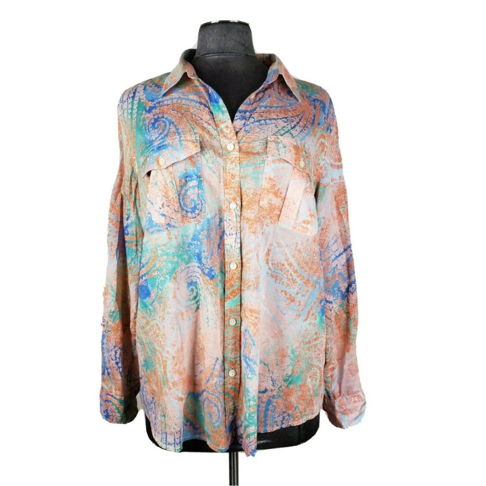 Lauren Jeans Co. Womens Blue Orange Shirt Size 1X